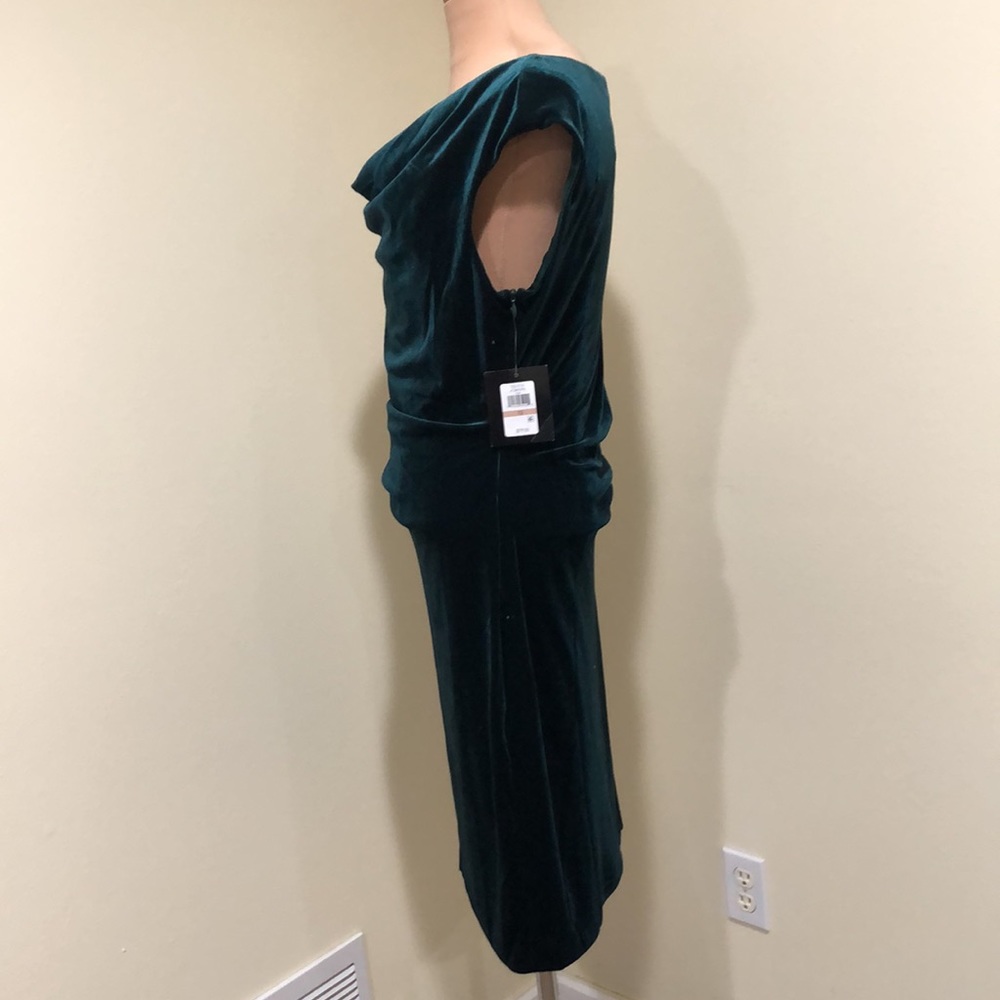 SOLD NWT JH Cocktail Dress Size 12 Dark Hunter Green Velvet Cowl Neck - Picture 5 of 11